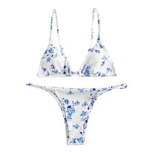 ZAFUL Ditsy Floral Printed Swimsuit Triangle High Cut Cheeky Bikini Set